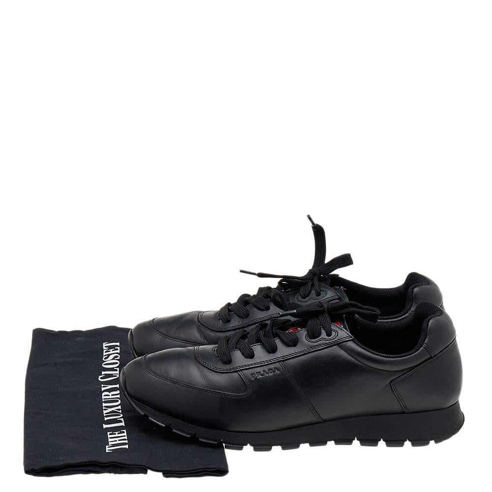 Prada Sport Black Leather Low Top Sneakers Size 43.5 For Sale 5
