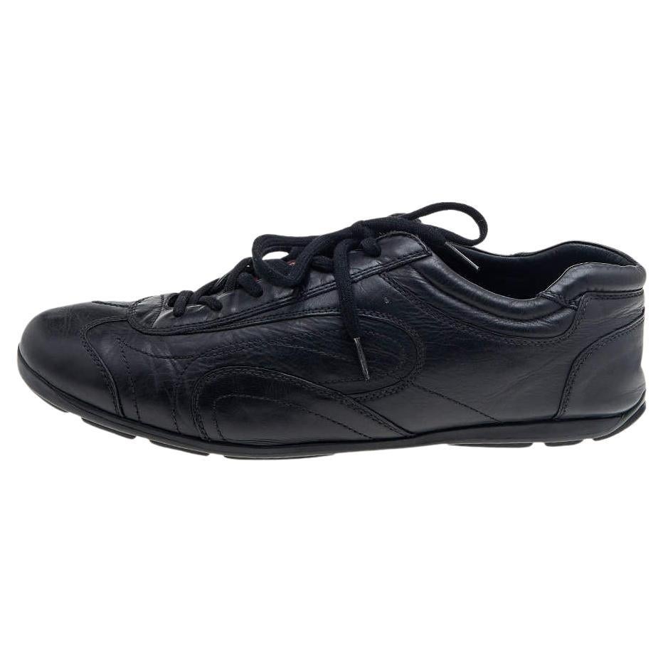 Prada Sport Black Leather Low Top Sneakers Size 43.5 For Sale