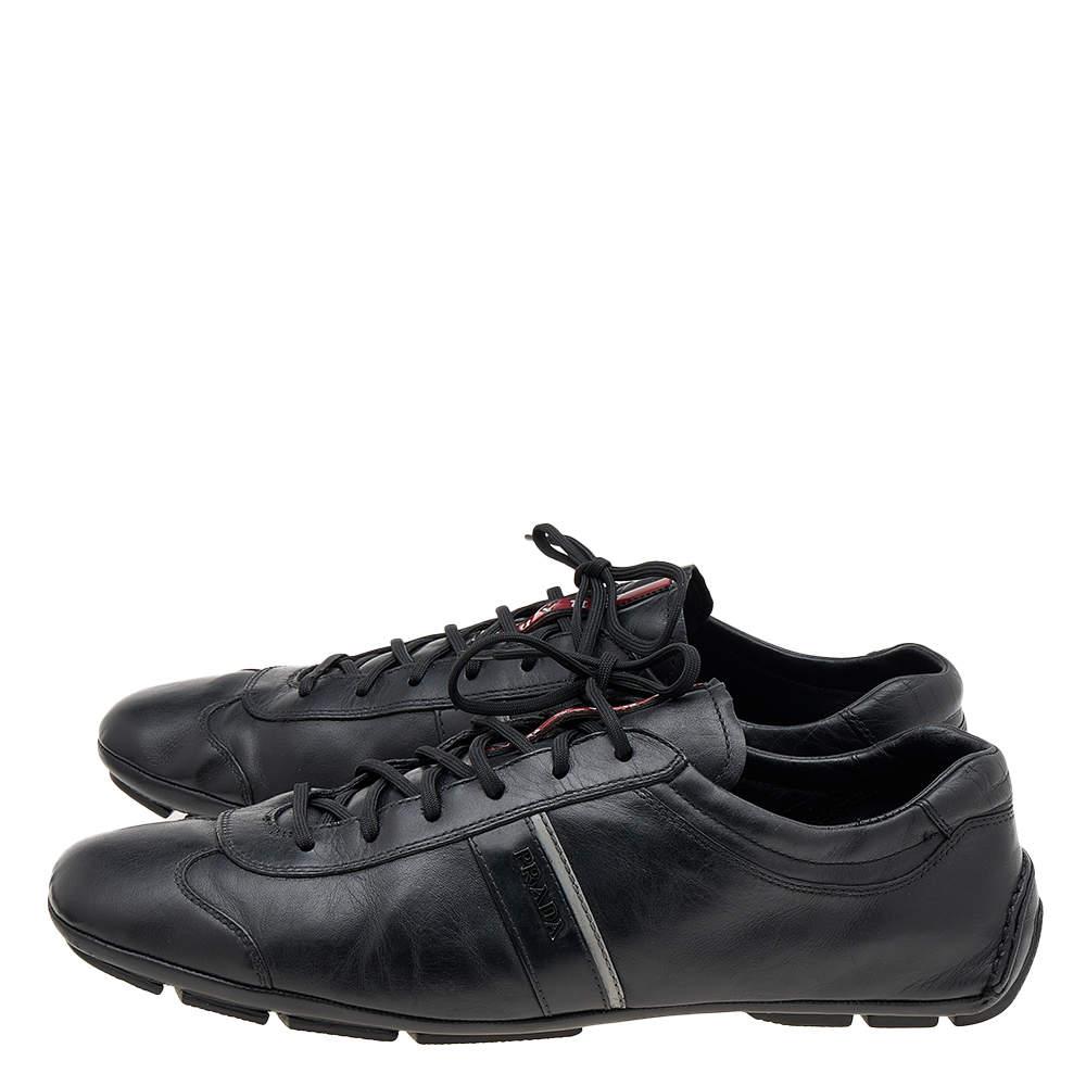 Prada Sport Black Leather Low Top Sneakers Size 45 2