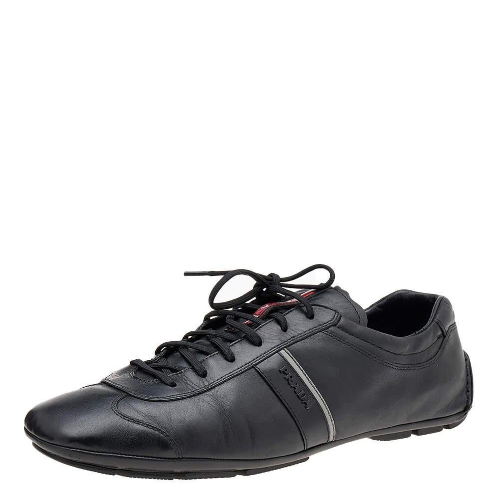 Prada Sport Black Leather Low Top Sneakers Size 45 4