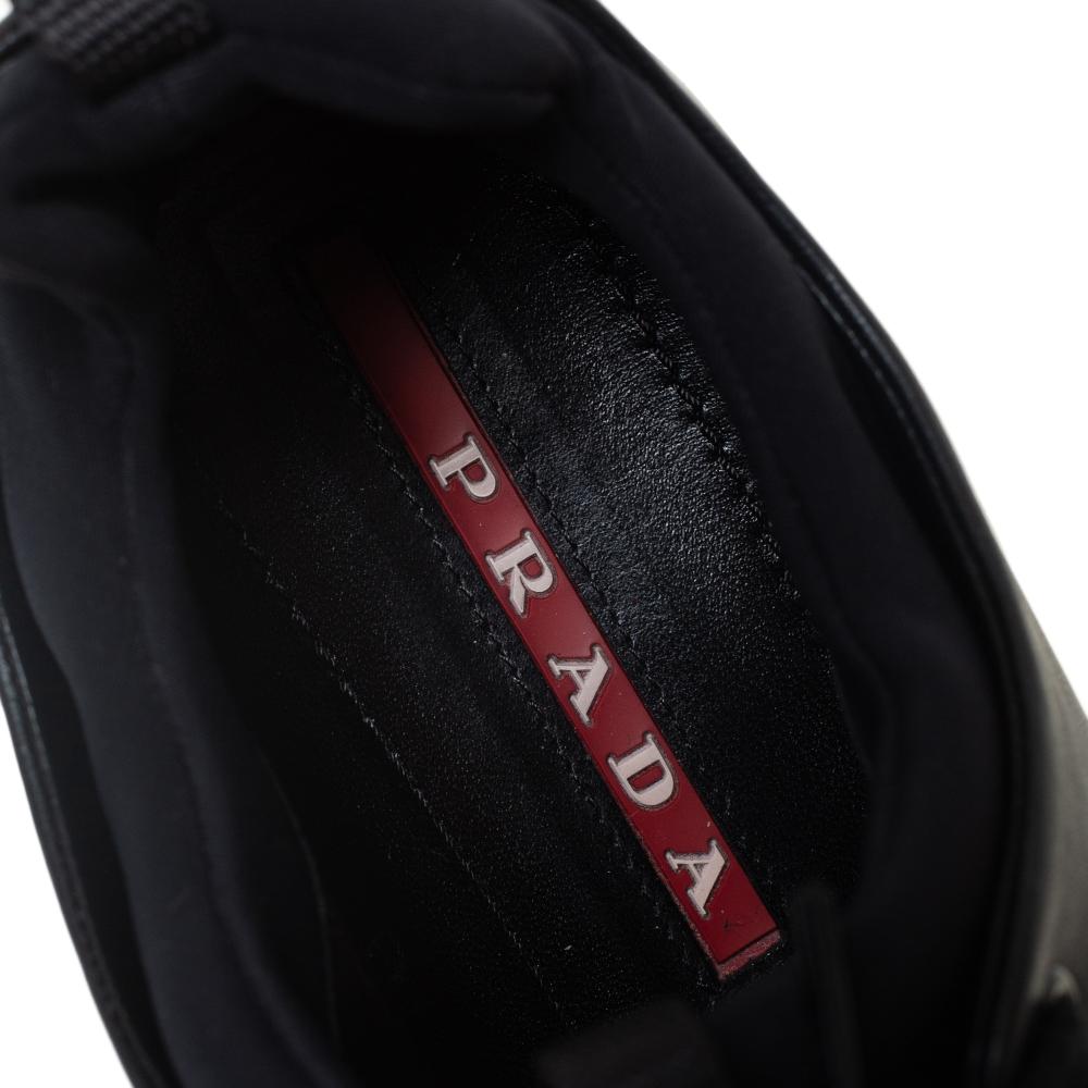 Prada Sport Black Leather Platform Sneakers Size 38 In Good Condition In Dubai, Al Qouz 2