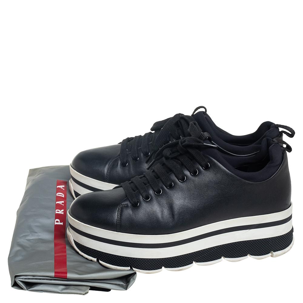 Prada Sport Black Leather Platform Sneakers Size 38 1