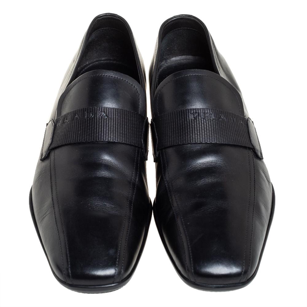 Prada Sport Black Leather Sip On Loafers Size 43 In Good Condition In Dubai, Al Qouz 2