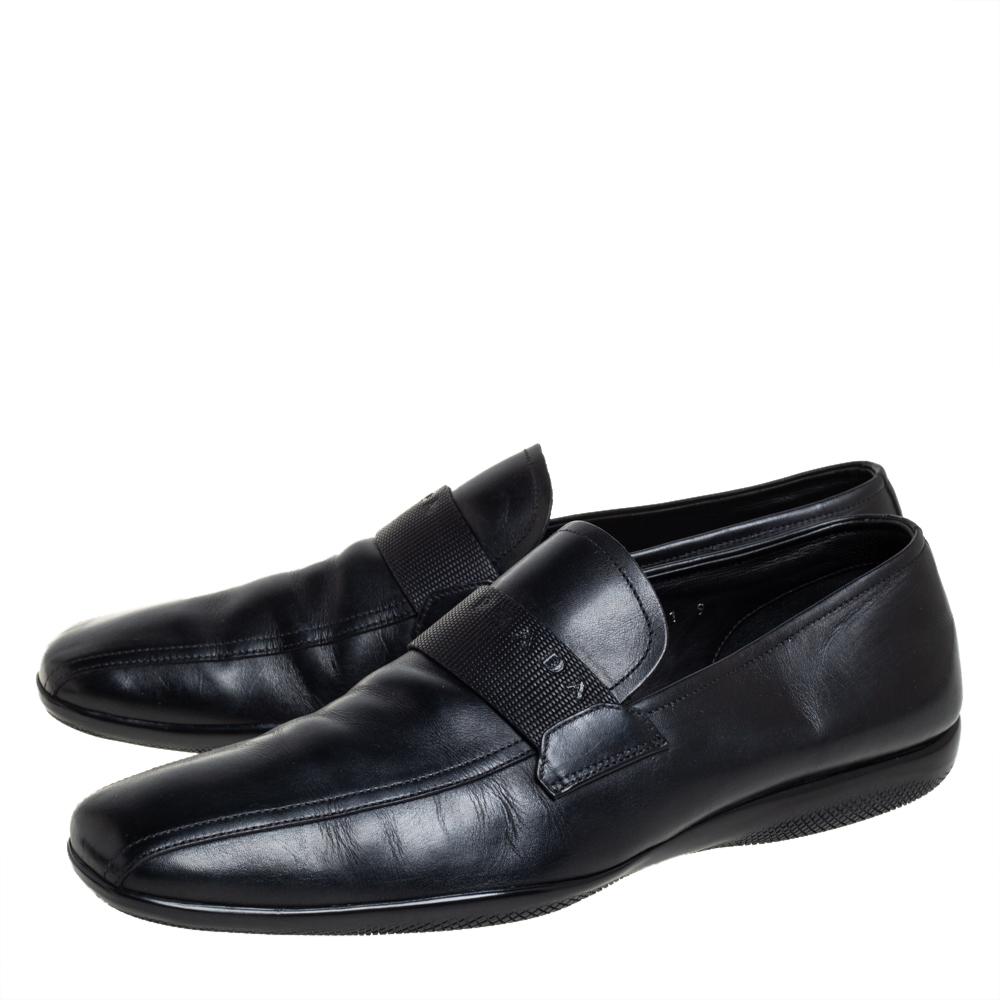 Men's Prada Sport Black Leather Sip On Loafers Size 43