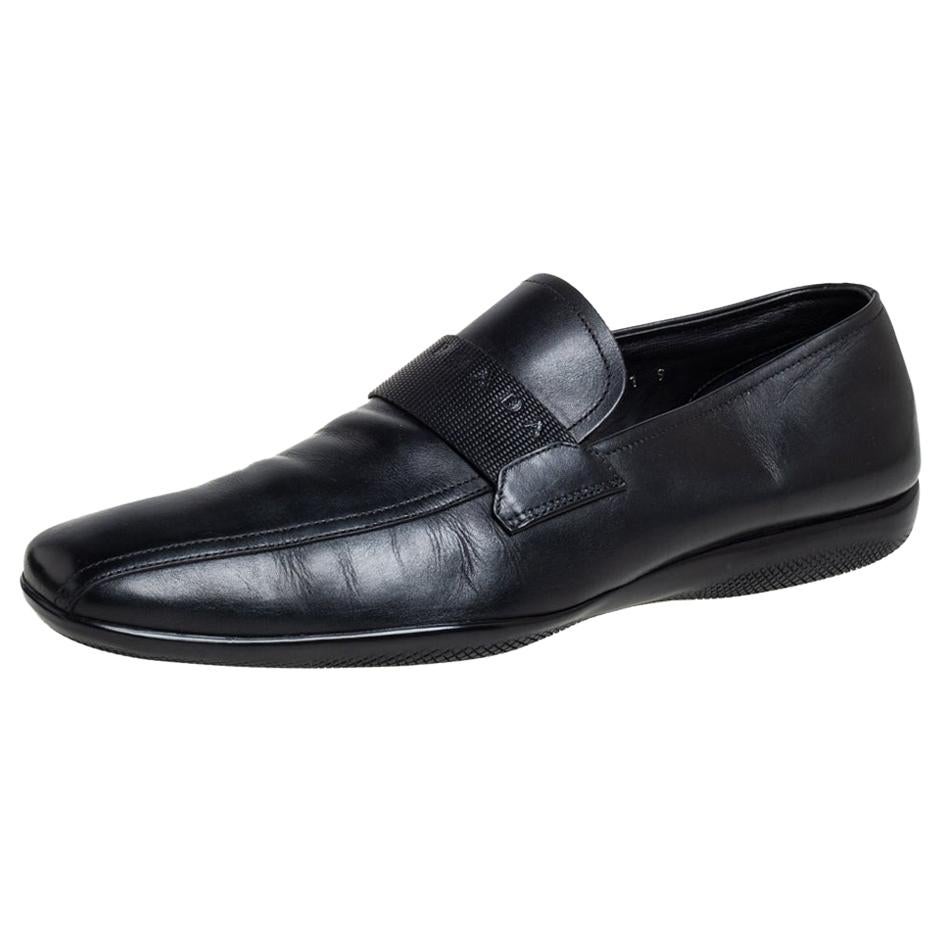 Prada Sport Black Leather Sip On Loafers Size 43