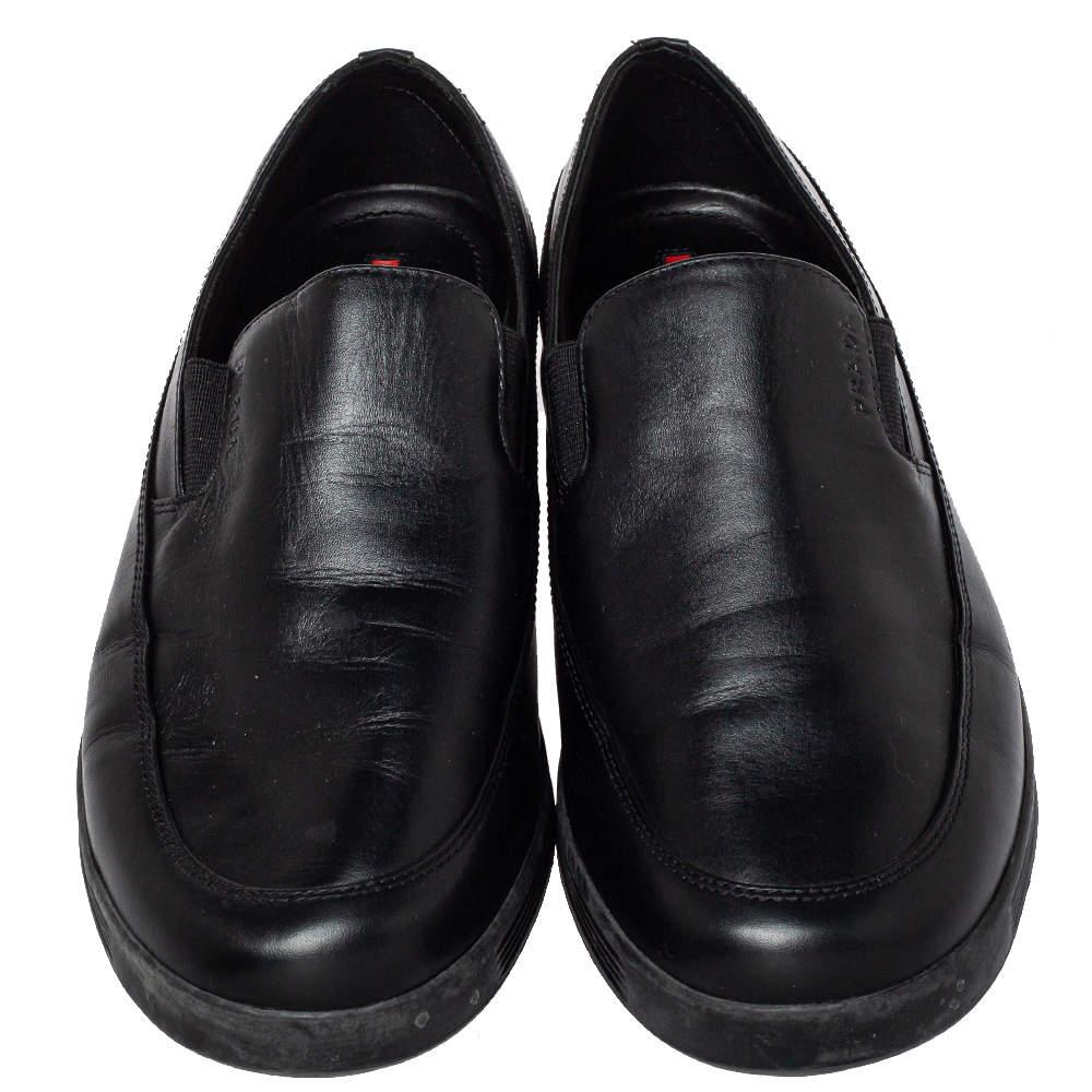 Prada Sport Black Leather Slip On Loafers Size 40 In Good Condition In Dubai, Al Qouz 2