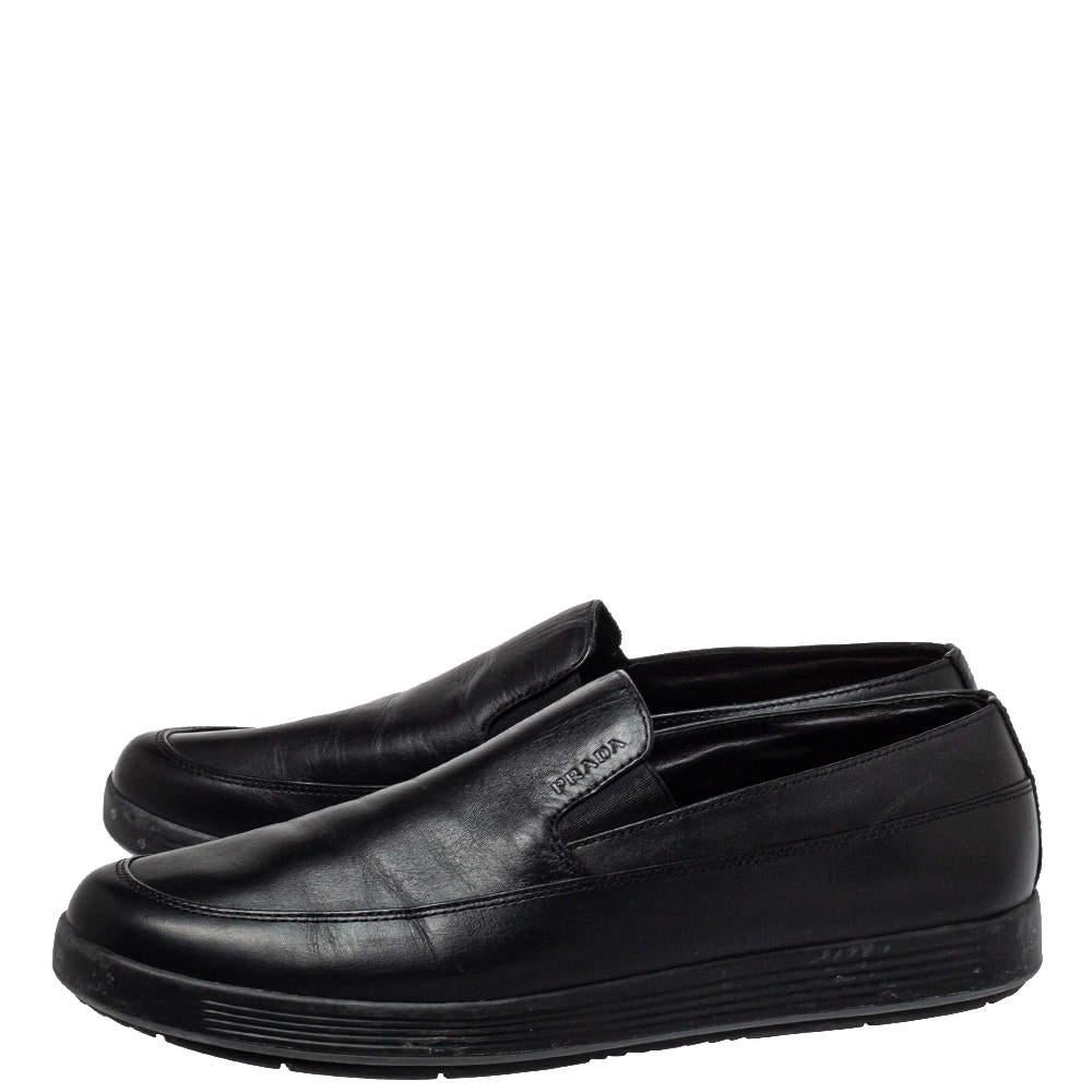 Men's Prada Sport Black Leather Slip On Loafers Size 40