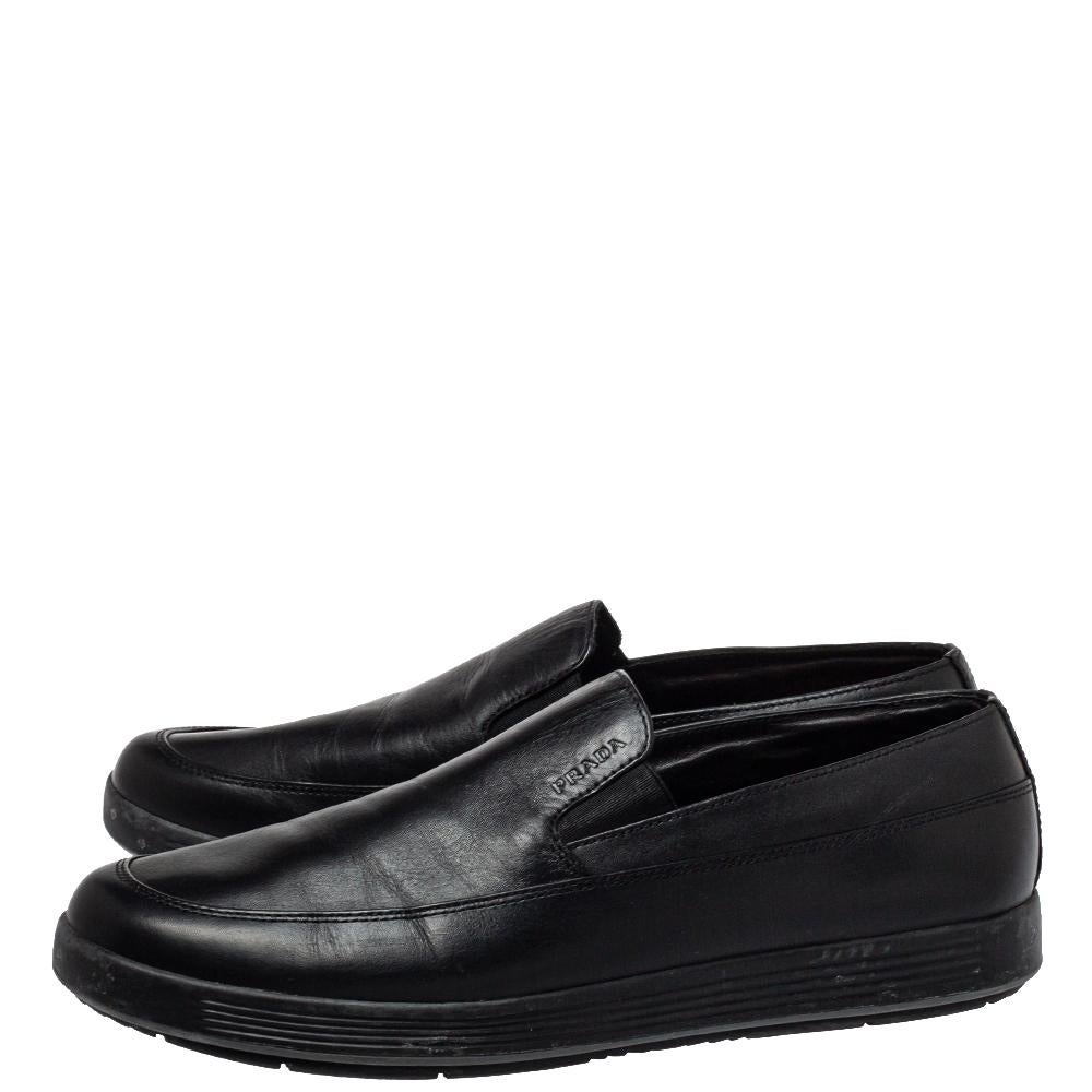De los hombres Mocasines Prada Sport Slip On Piel Negro Talla 40