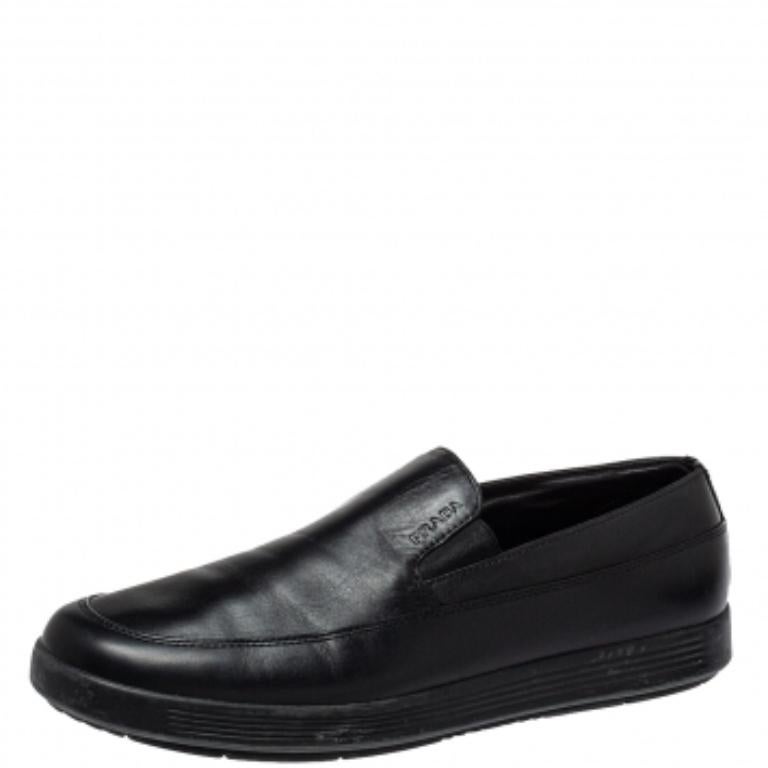 Prada Sport Black Leather Slip On Loafers Size 40 For Sale 1