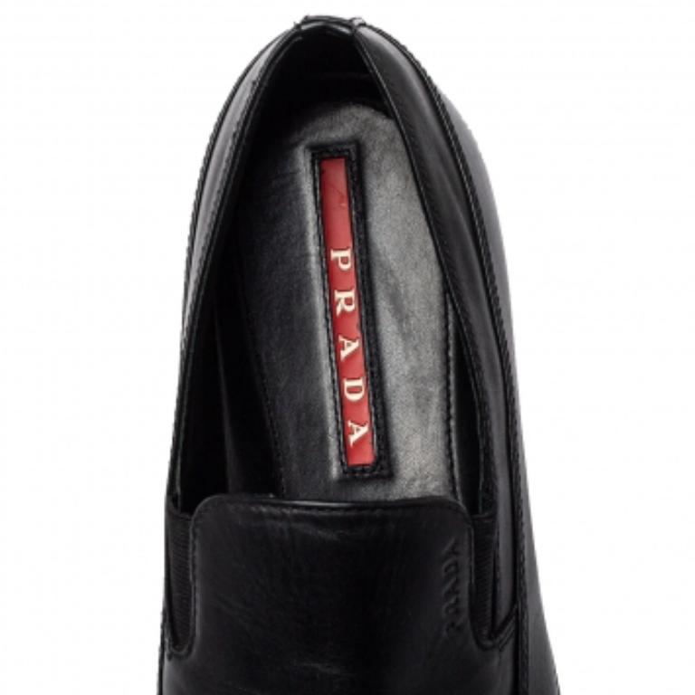 Prada Sport Black Leather Slip On Loafers Size 40 For Sale 2