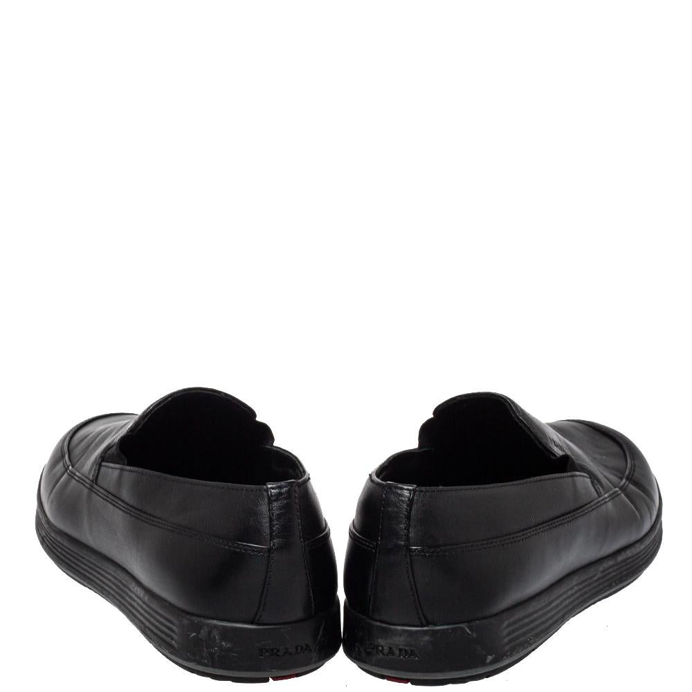 Men's Prada Sport Black Leather Slip On Loafers Size 40 For Sale