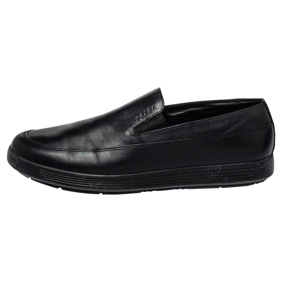 Prada Sport Black Leather Slip On Loafers Size 40 For Sale