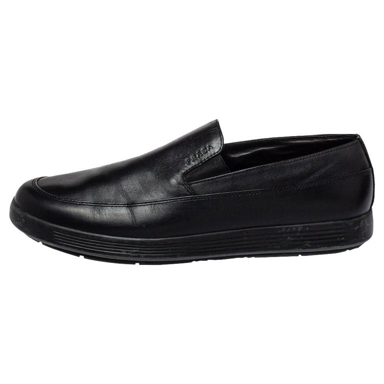Prada Sport Black Leather Slip On Loafers Size 40 For Sale at 1stDibs