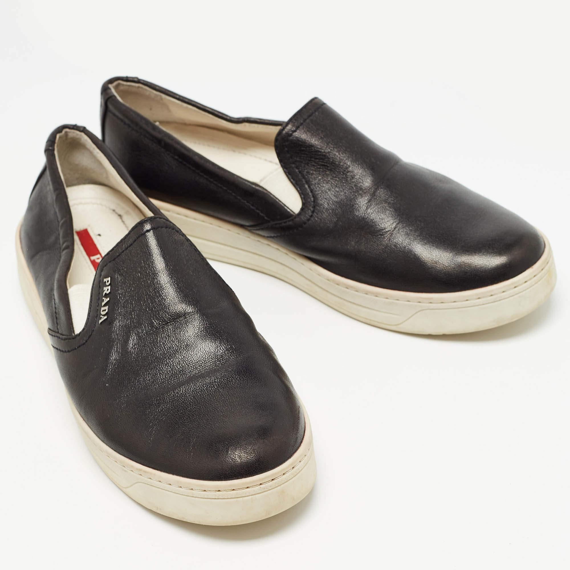 Prada Sport Black Leather Slip On Sneakers Size 37 In Excellent Condition In Dubai, Al Qouz 2