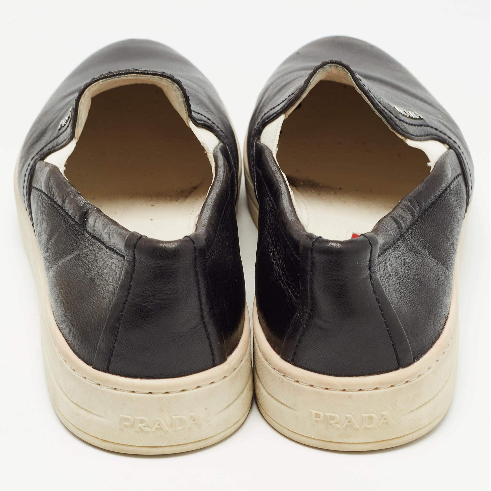 Women's Prada Sport Black Leather Slip On Sneakers Size 37
