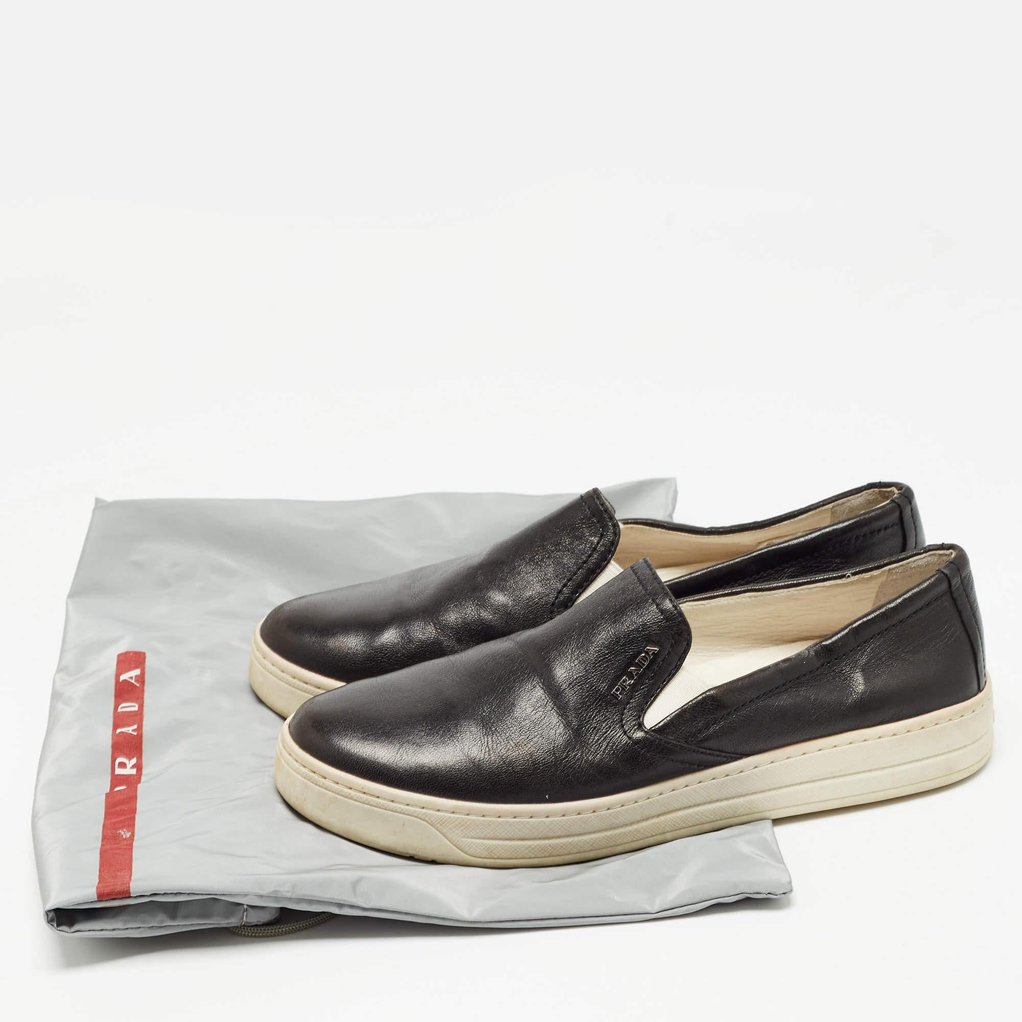 Prada Sport Black Leather Slip On Sneakers Size 37 4