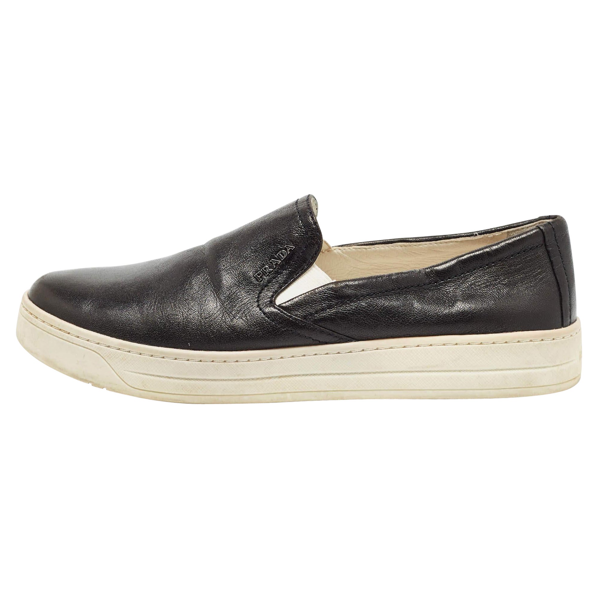 Prada Sport Black Leather Slip On Sneakers Size 37