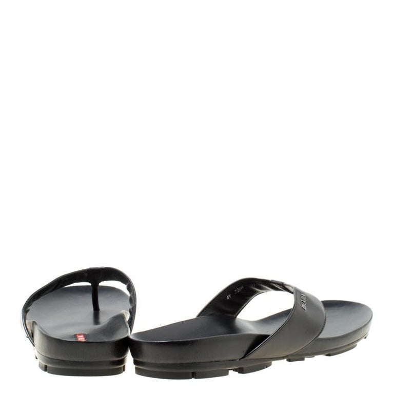 Prada Sport Black Leather Thong Sandals Size 45 For Sale at 1stDibs