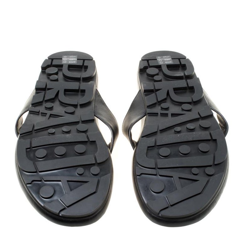 Prada Sport Black Leather Thong Sandals Size 45 For Sale at 1stDibs