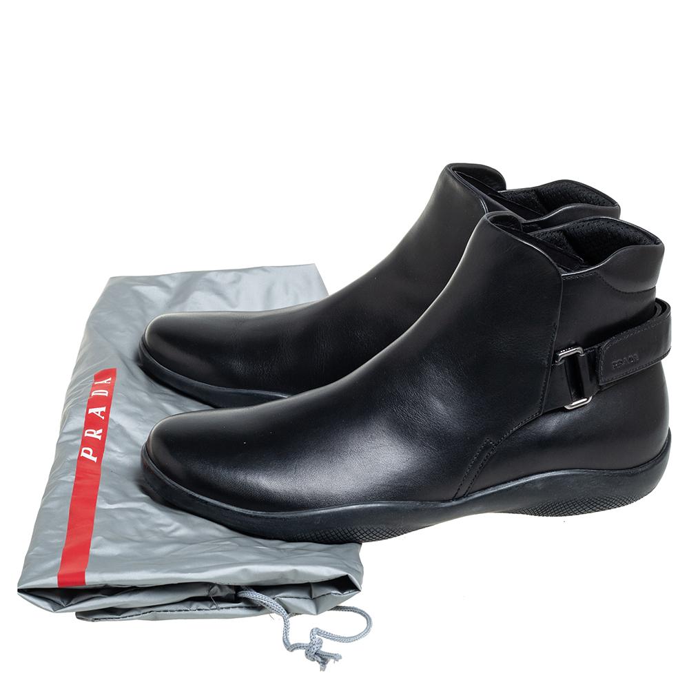Prada Sport Black Leather Velcro Strap Ankle Boots Size 42 1