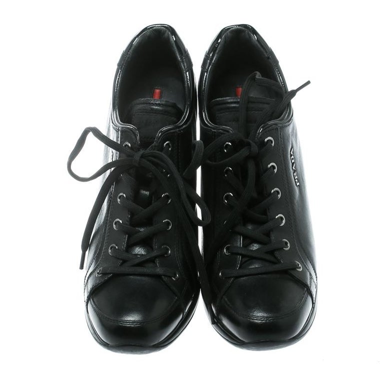 Prada Sport Black Leather Wedge Sneakers Size 39 For Sale at 1stDibs ...