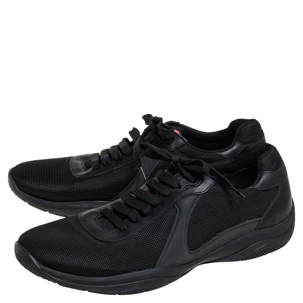 Men's Prada Sport Black Mesh And Leather Low Top Sneakers Size 44