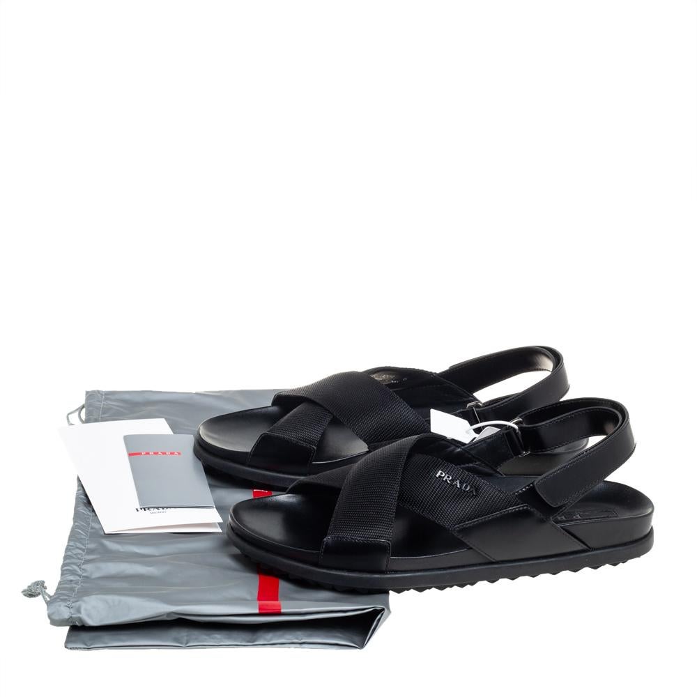 Prada Sport Black Nylon And Leather Flat Slingback Sandals Size 40 1