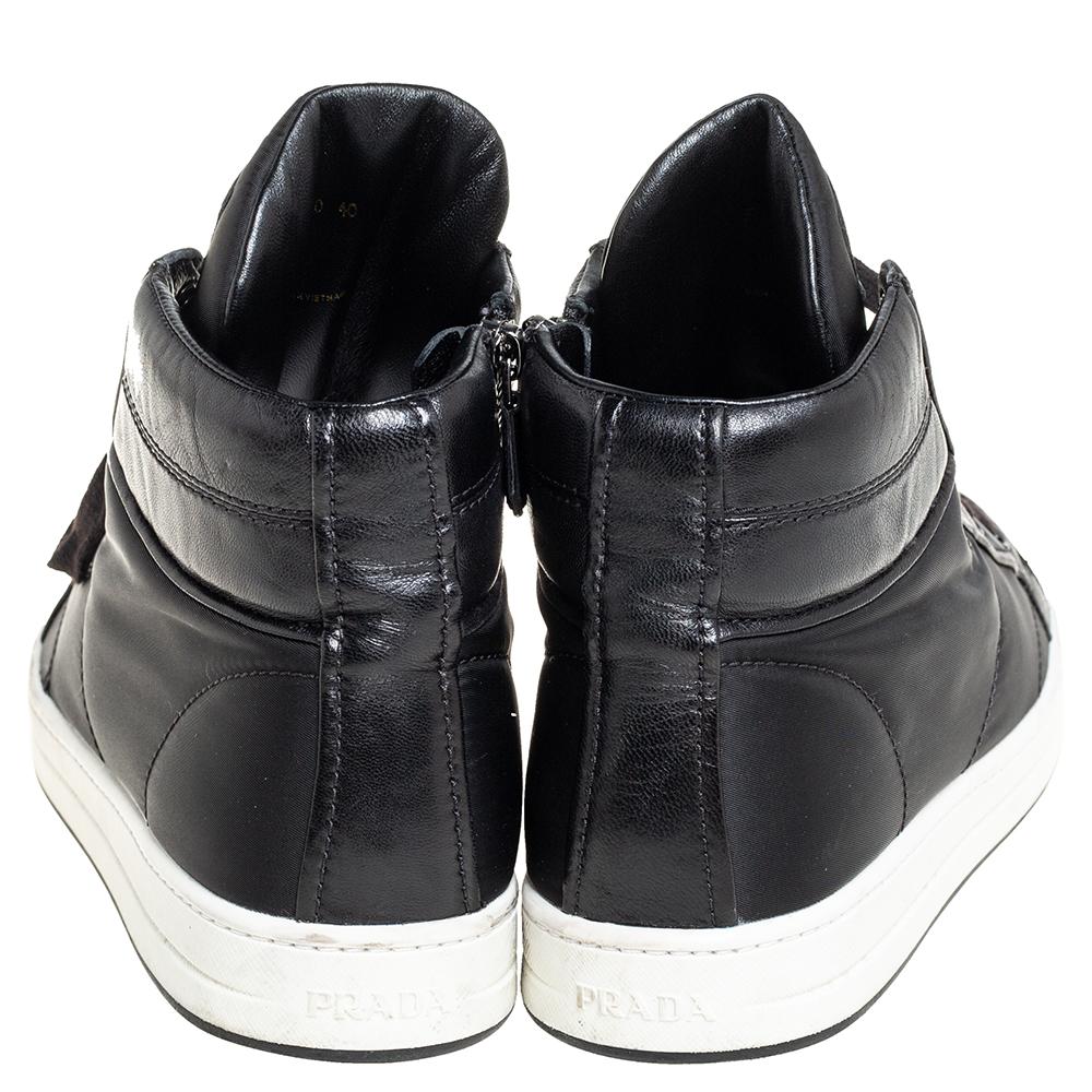 Prada Sport Black Nylon And Leather High Top Sneakers Size 40 In Good Condition In Dubai, Al Qouz 2
