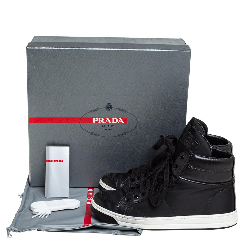 Prada Sport Black Nylon And Leather High Top Sneakers Size 40 2
