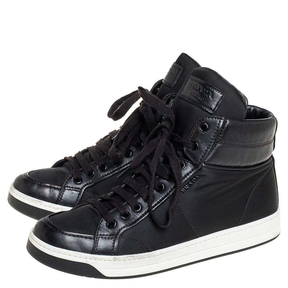 Prada Sport Black Nylon And Leather High Top Sneakers Size 40 3