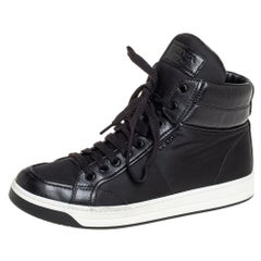 Prada Sport Black Nylon And Leather High Top Sneakers Size 40