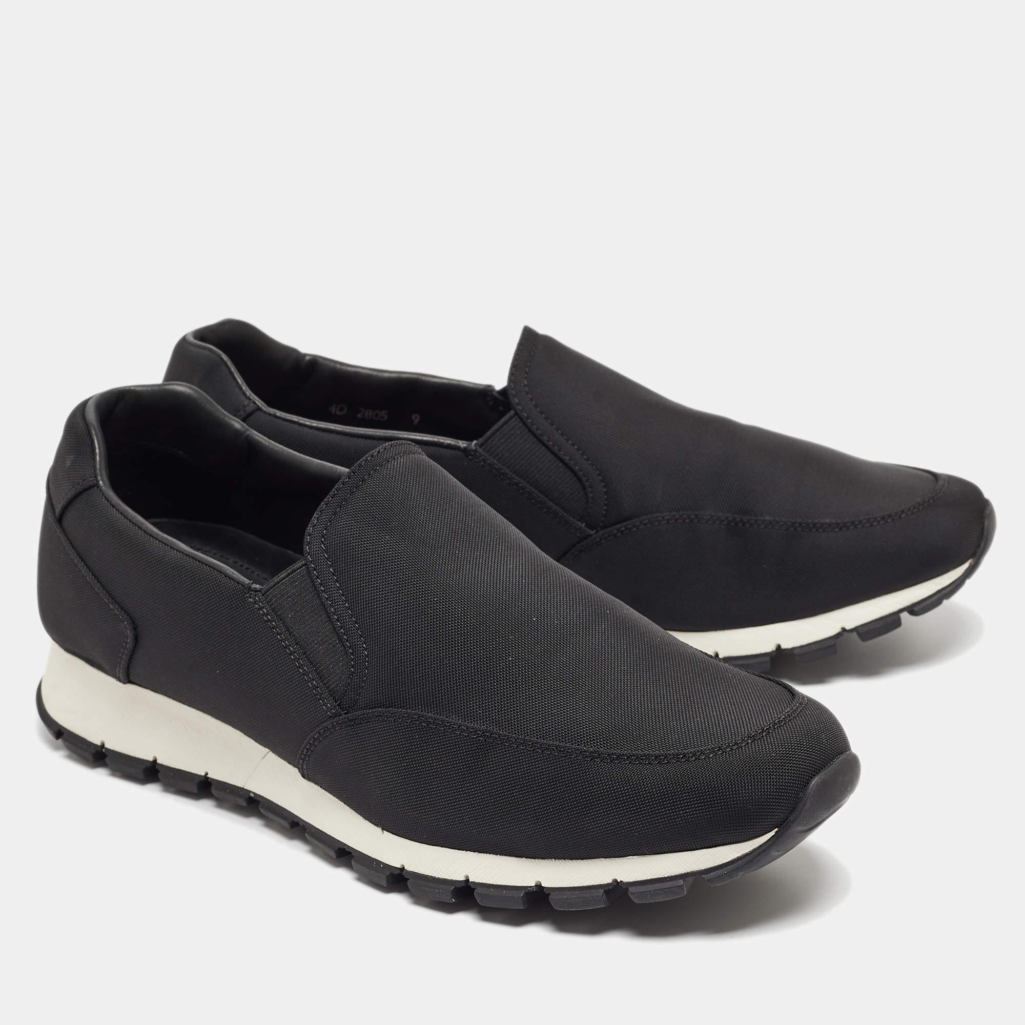 Prada Sport Black Nylon Slip On Sneakers Size 43 In New Condition For Sale In Dubai, Al Qouz 2