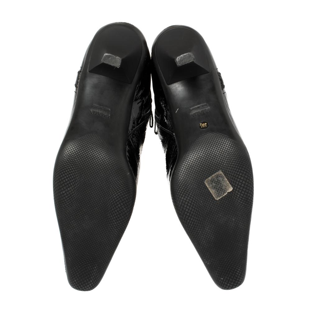 Prada Sport Black Patent Leather And Fabric Mid-Length Boots Size 39.5 In Good Condition In Dubai, Al Qouz 2