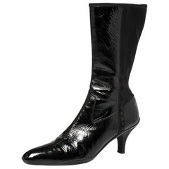 Prada Sport Black Patent Leather And Fabric Mid-Length Boots Size 39.5