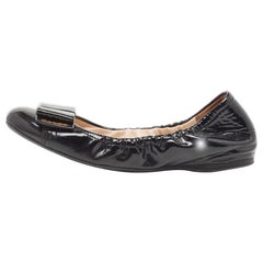 Prada Sport Black Patent Leather Bow Scrunch Ballet Flats Size 36.5