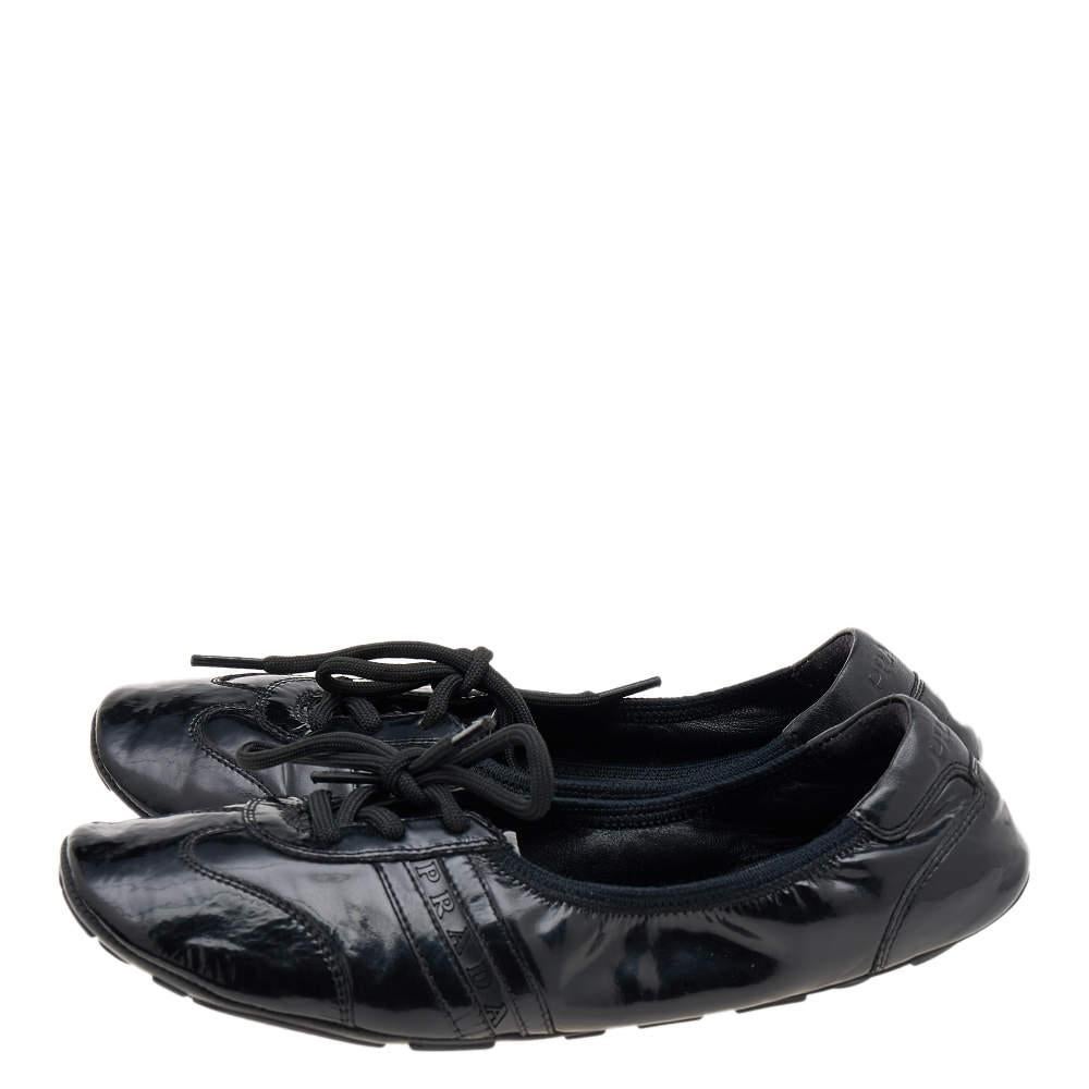 Women's Prada Sport Black Patent Leather Lace Up Ballet Flats Size 36.5