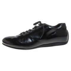 Prada Sport Black Patent Leather Lace Up Low Top Sneakers Size 42