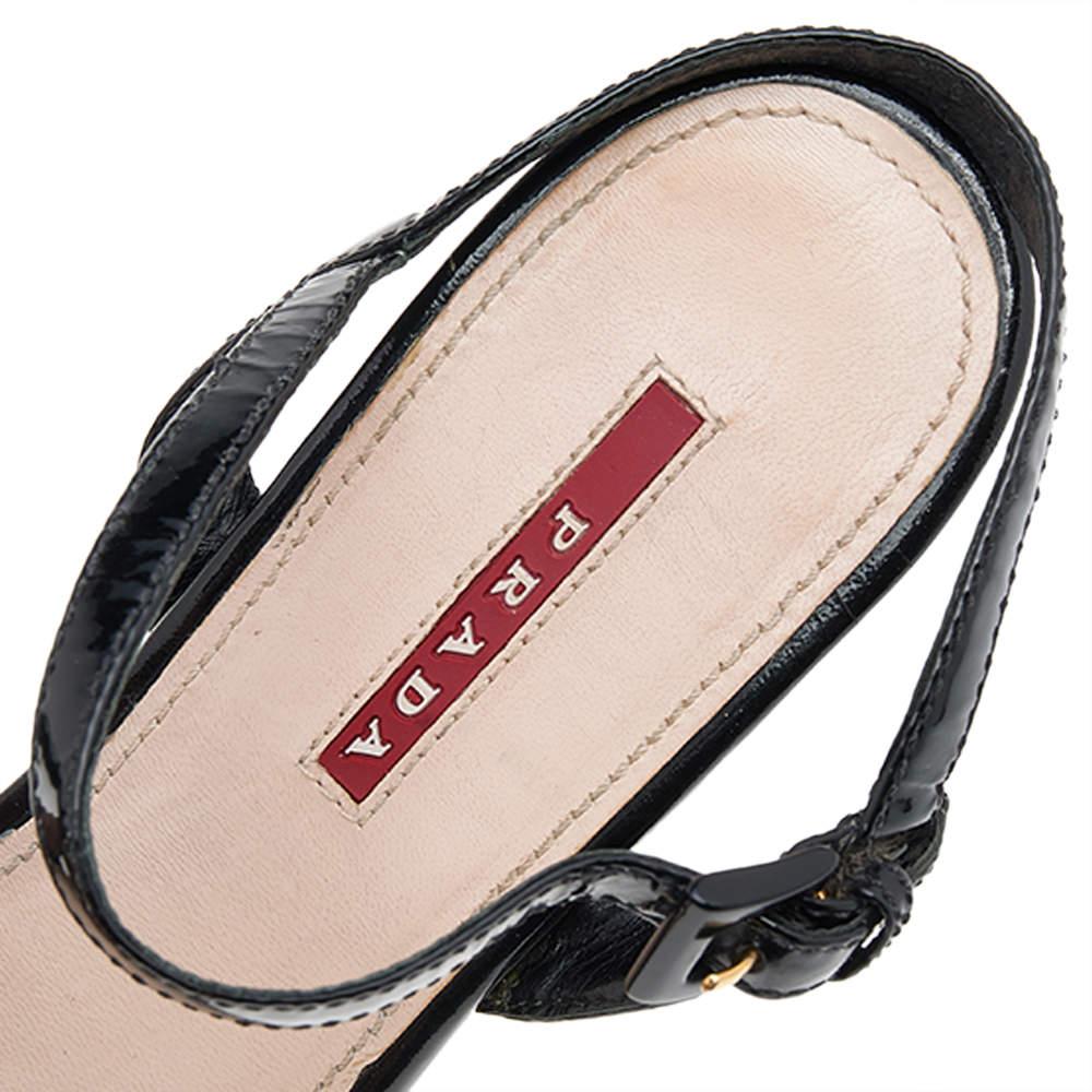 Prada Sport Black Patent Leather Wedge Platform Ankle Strap Sandals Size 38 3