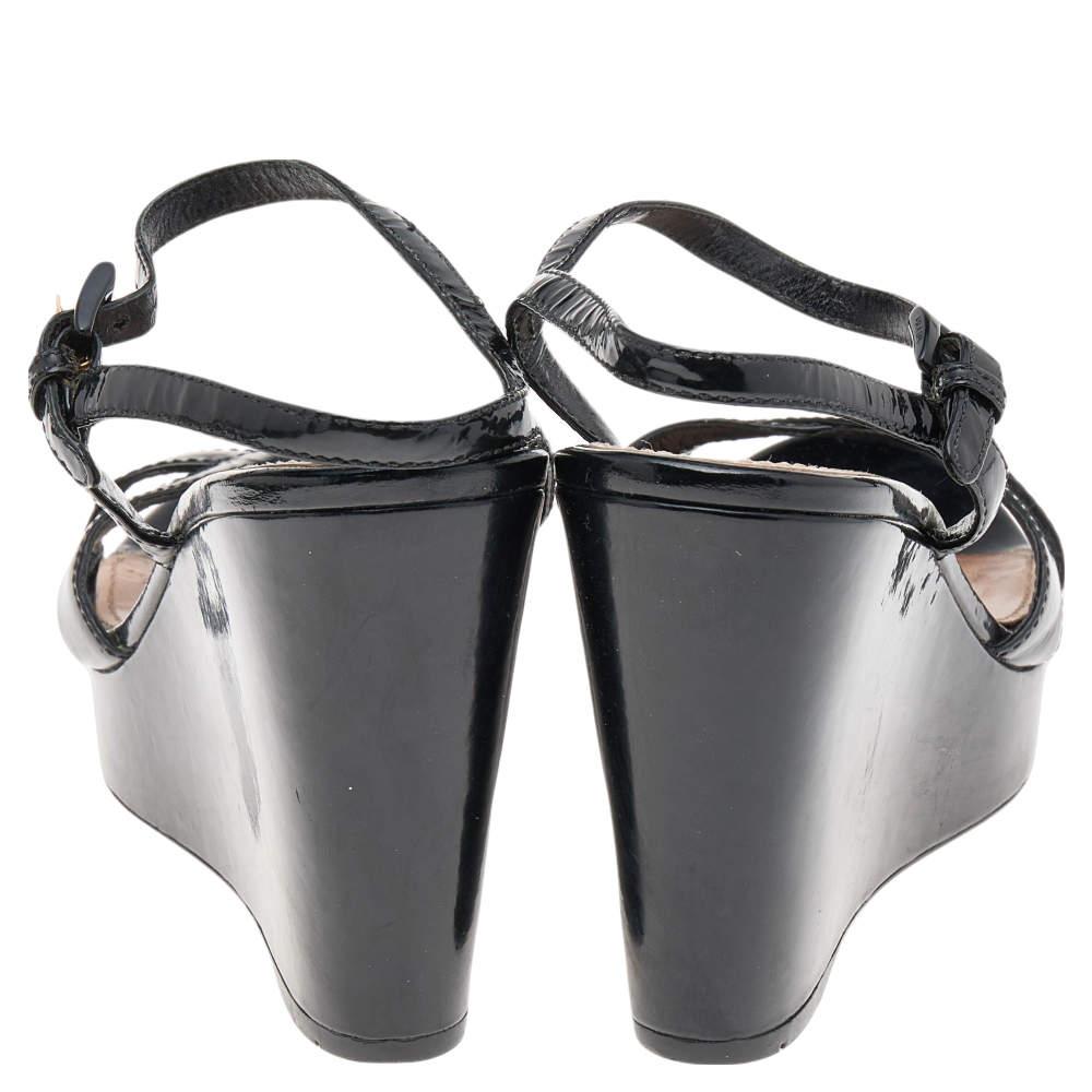 Prada Sport Black Patent Leather Wedge Platform Ankle Strap Sandals Size 38 4