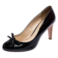 Prada Sport Black Perforated Leather Bow Wooden Heel Pumps Size 38