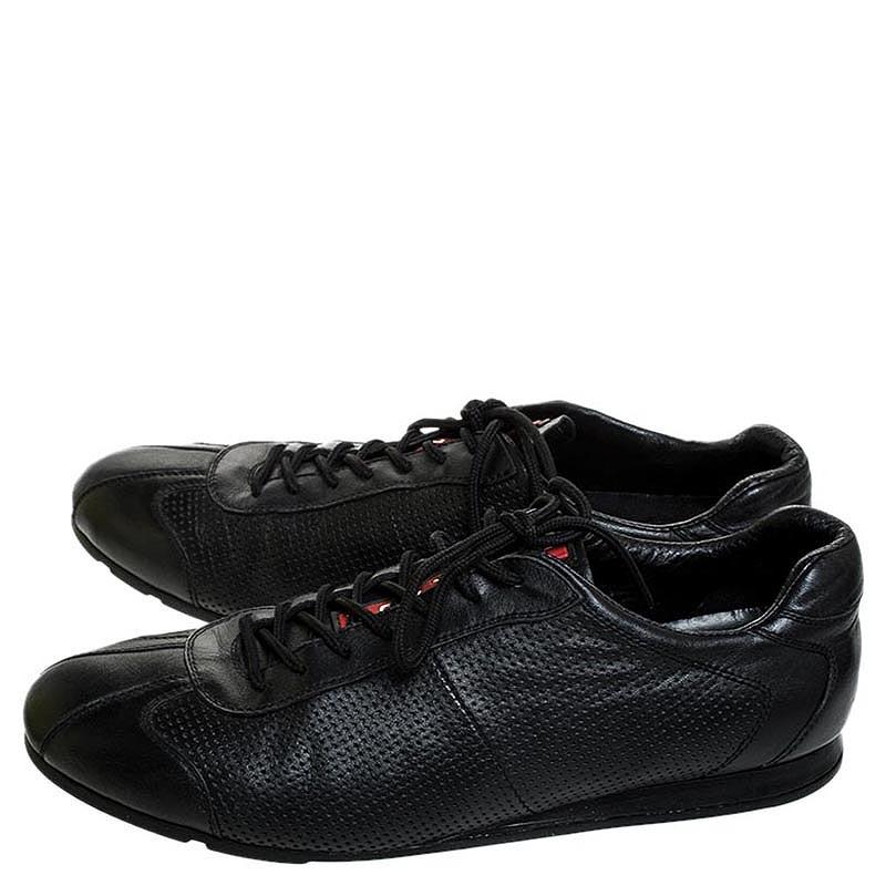 Prada Sport Black Perforated Leather Lace Up Low Top Sneakers Size 41.5 For Sale 1
