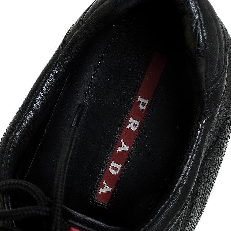 Prada Sport Black Perforated Leather Lace Up Low Top Sneakers Size 41.5 For Sale 2