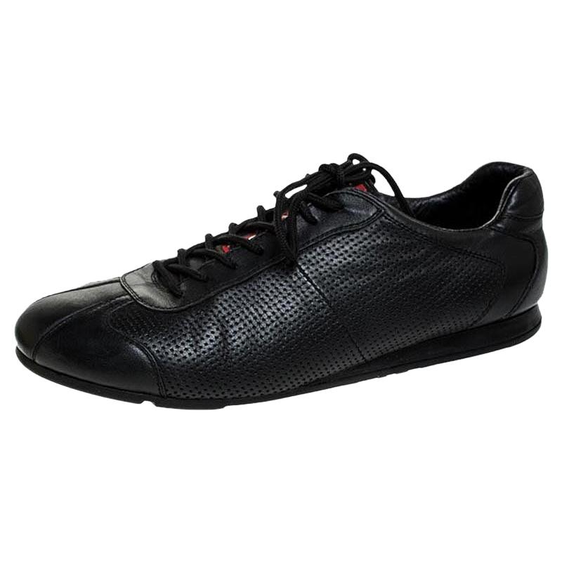 Prada Sport Black Perforated Leather Lace Up Low Top Sneakers Size 41.5 For Sale