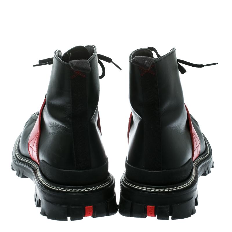 Prada Sport Black/Red Leather High Top Combat Boots Size 44 For 
