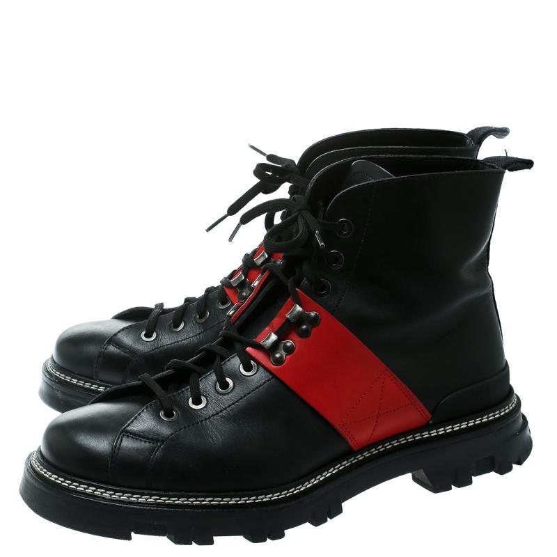 Prada Sport Black/Red Leather High Top Combat Boots Size 44 For Sale at ...