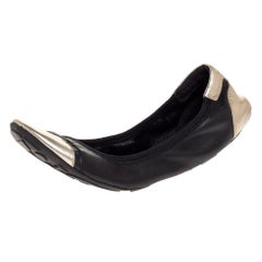 Prada Sport Black/Silver Leather Scrunch Ballet Flats Size 38.5