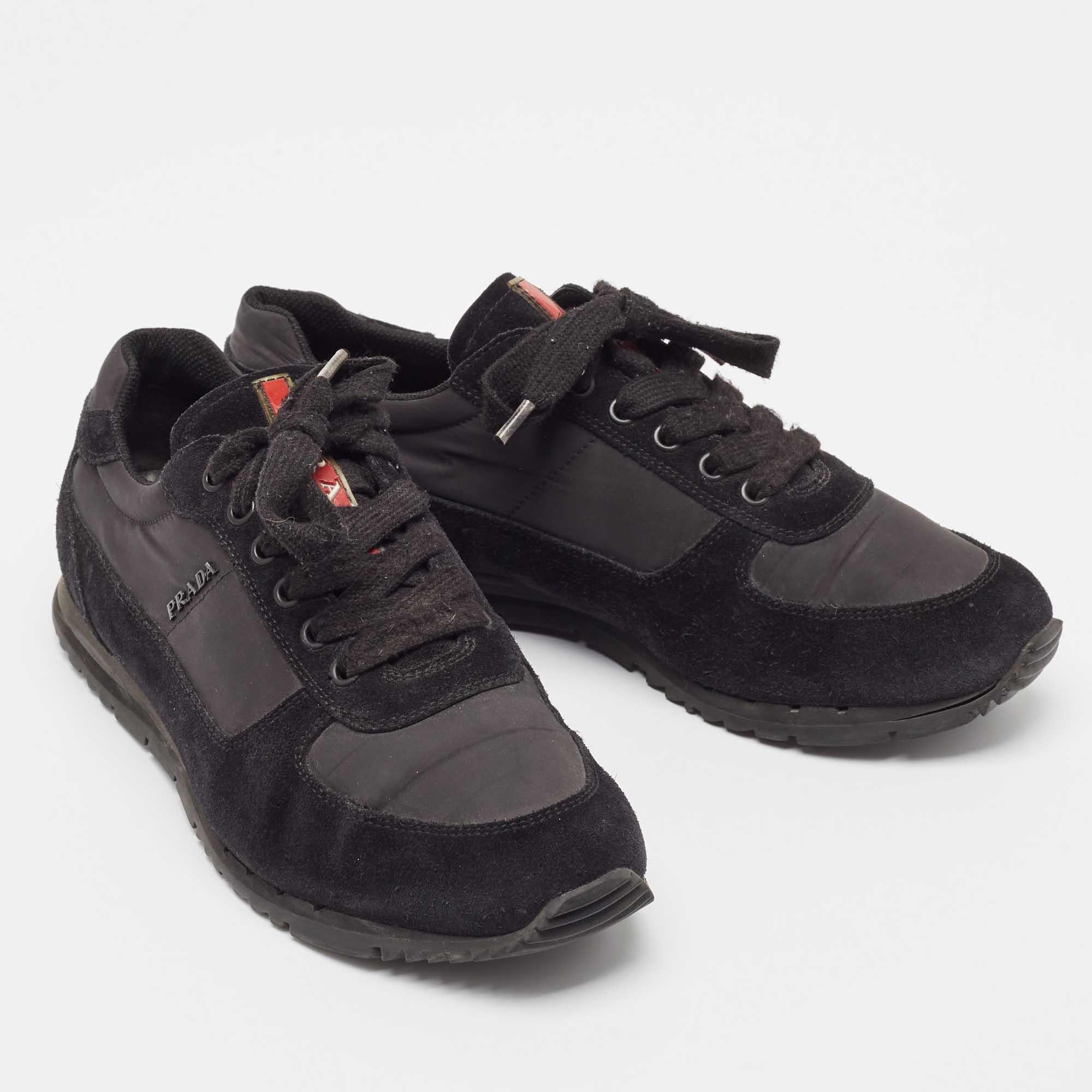 Men's Prada Sport Black Suede and Nylon Low Top Sneakers Size 41 For Sale