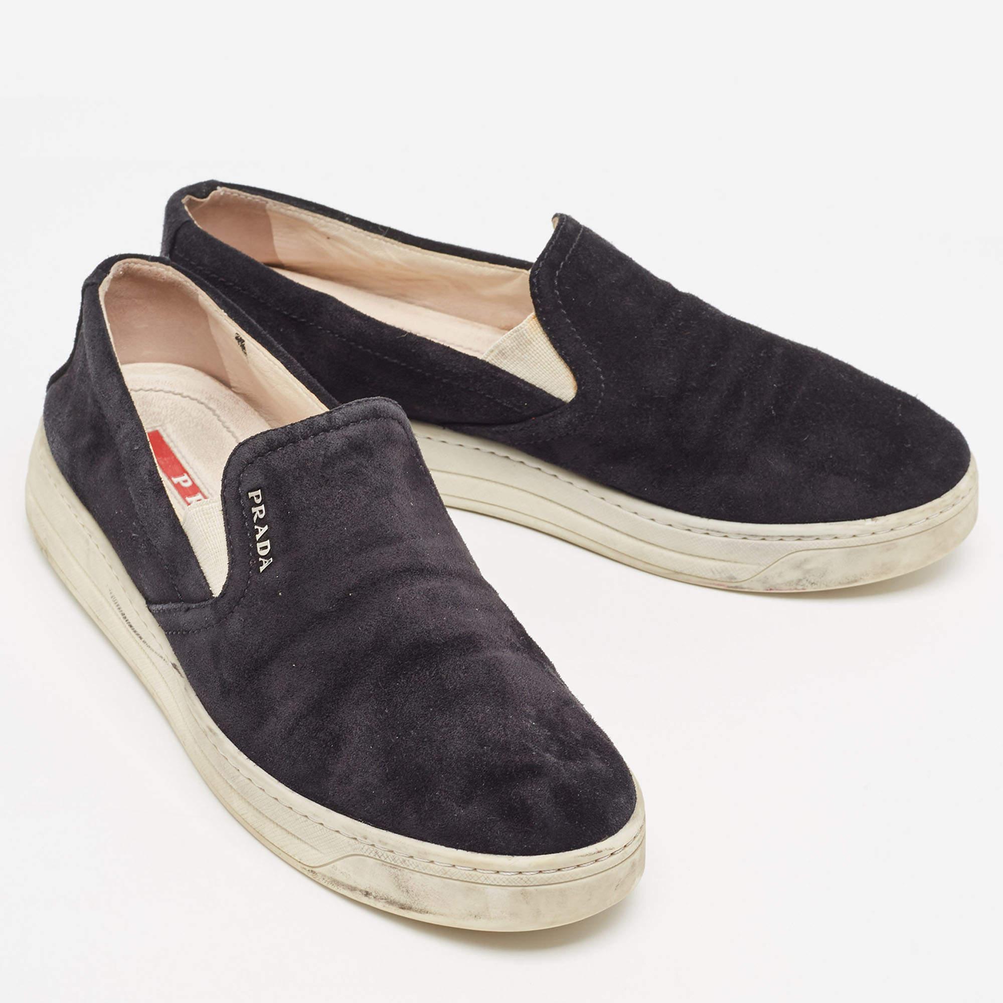 Women's Prada Sport Black Suede Slip On Sneakers Size 38.5 For Sale