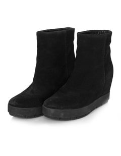 Prada Sport Black Suede Wedge Ankle Boots Sz 37.5