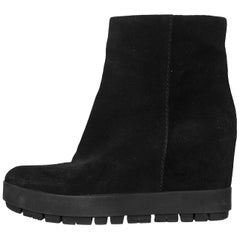Prada Sport Black Suede Wedge Ankle Boots Sz 37.5